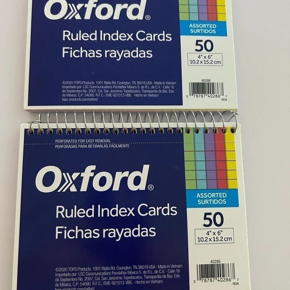 2 Oxford Spiral Ruled Index Cards, 4 x 6 Inches, Assorted Colors, 50 per Pack
